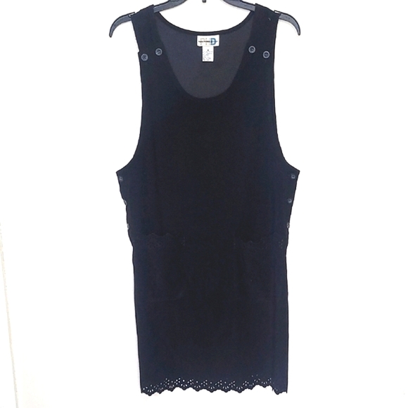 Microsuede Dress Rompers Buttons Pockets Scalloped Hemline - Picture 1 of 10